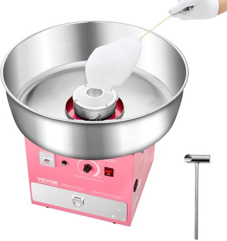 VEVOR Machine à barbe à papa électrique, 1000 W, appareil à barbe à papa commercial avec bol en acier inoxydable de 52 cm, cuillère à sucre et tiroir, pour anniversaire d'enfant, fête de famille, rose