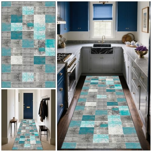 Läufer Teppich Flur Teppichläufer Flur Lang Küchenläufer 70 x 150 cm Schmutzfangmatte Innen Rutschfeste Maschinen Waschbare Fußmatte Küchenteppich Läufer für Küche Schlafzimmer Wohnzimmer Eingang