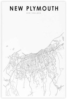QOGDAF Plymouth, Neuseeland-Karte, Leinwand, Poster, Schlafzimmer, Dekoration, Landschaft, Büro, Raumdekoration, Geschenk, 50 x 75 cm