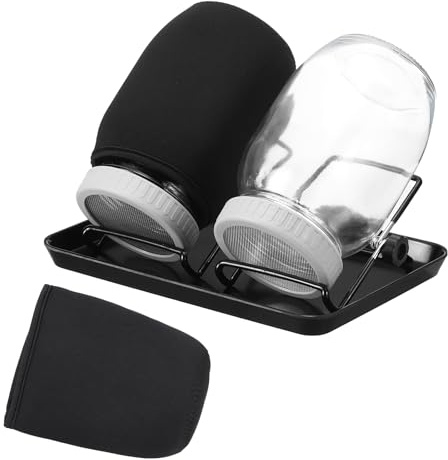 QUARKZMAN Kits de Tarros de Germinación Brote de Semilla, Germinador de Semillas 2 1000ml Frascos de Vidrio con Tapas de Acero Inoxidable, Bandejas de Cultivo, Incluye Guía y Soporte, Gris