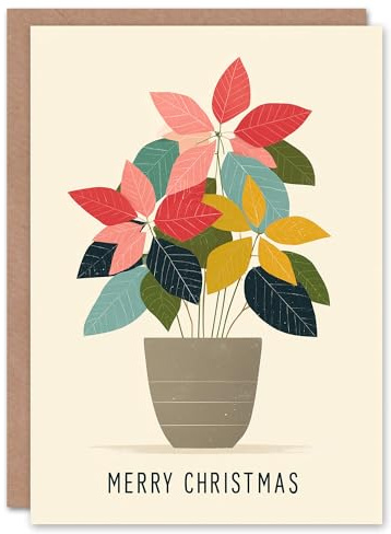 Artery8 Christmas Card Poinsettia Plant Pot Colourful Leaves Modern