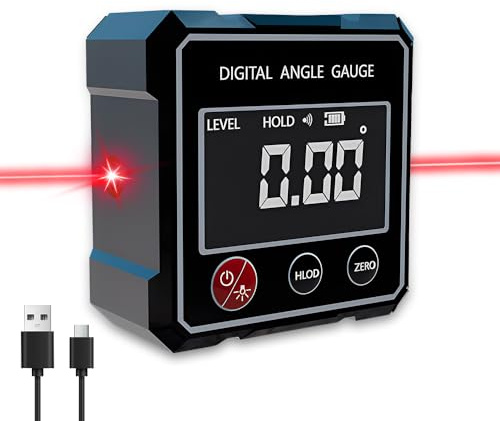 XPJBKC Magnetic Digital Angle Finder with Electronic Laser, 4 Side Strong Magnetic Angle Finder Tool, IP54 Waterproof Digital Spirit Level, Inclinometer for Woodworking Construction