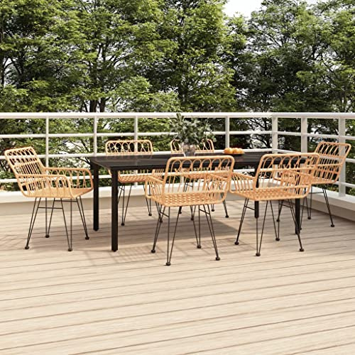 Kaloriko 7-TLG. Garten-Essgruppe Poly Rattan, Schwarz, mit Stahlrahmen, 200x100 cm Tisch, 6 Stühle, Terrassenmöbel Set für Außenbereich, Balkon