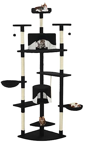 Mokuyary Arbre à Chat avec griffoirs en sisal 203 cm Noir et Blanc Tour à Chat Interieur, Arbre à Grimper pour Animaux, Chambre à Coucher, Salon