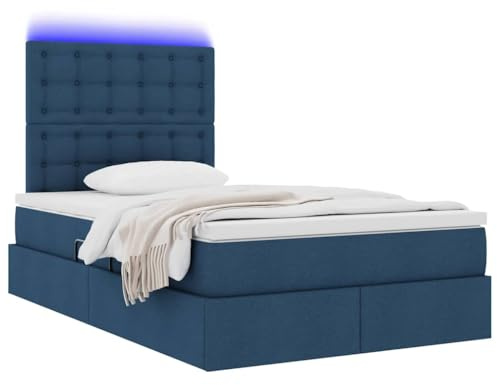 vidaXL Bett mit Stauraum und LED mit LED Blau 120 x 190 cm Polyester, Moderner rechteckiger Stauraum-Bett, hydraulischer Lift, Metallrahmen, LED und unter Bett