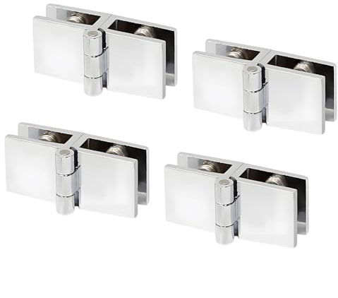 HAFRILY 4PCS Glass & Shower Door Hinges 180 Degree Double Side Clamp | Zinc Alloy Adjustable for 5-6mm Glass, with Anti-Slip Screws Solid Pin Heavy Duty, for Wine Cabinet Display Showcase