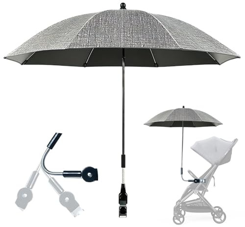 DAJASD Universal Sonnenschirm Für Kinderwagen UV Schutz, UPF50+, 75 Cm Kinderwagen Sonnenschirm, Sonnenschir Kinderwage Für Kinderwagn Und Buggy, Kinderwage Regenschirm Universal (Grau)