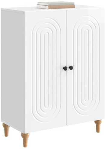 vidaXL Sideboard Hochglanz Weiß 66 x 34,5 x 90 cm Holzwerkstoff, Wohnzimmer Aufbewahrung, Rechteckige Anrichte, Moderner Stil, Großer Schrank mit Regalen, Minimalistische Streifenmuster