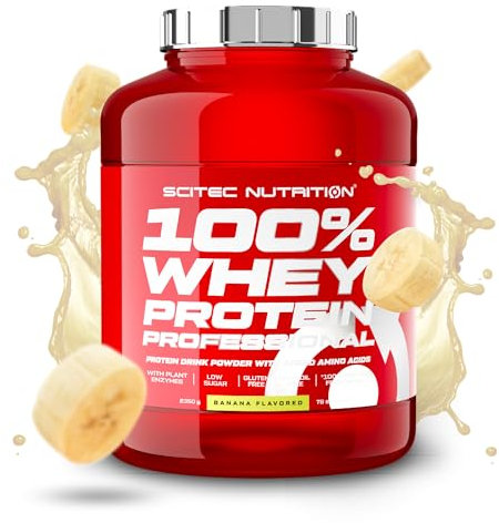 Scitec Nutrition 100% Whey Protein Professional - Mejorada con Aminoácidos Extra y Enzimas Digestivas - Sin gluten - Sin aceite de palma, 2.35 kg, Plátano