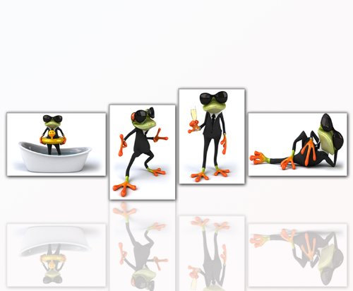 Lustiger_Frosch_4teilig-70x205cm - Stilvolles Wandbild als Keilrahmenbild in Top Qualität gespannt auf 320g/qm Leinwand in seidenglänzender Optik