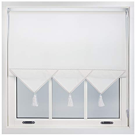 FURNISHED Rollo mit Dreieckskante und Metallbeschlägen, zuschneidbare, Nicht verdunkelnde Hochleistungsbeschläge, Klassische Dreiecksjalousien für Tageslichtfenster - Weiß, 150cm x 165cm
