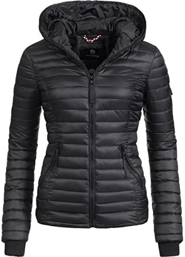 Navahoo Damen Damen leichte Übergangsjacke Steppjacke mit Kapuze Kimuk Schwarz Gr. S