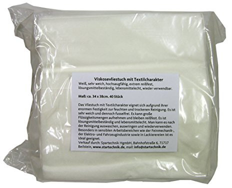 ZVG 40 Stück Viskose Politurtücher für Waffenpflege Waffenpflegetuch Reinigungstuch weiß, lösungsmittelbeständig, saugstark, fusselfrei, mehrfach verwendbar, 38 x 35 cm