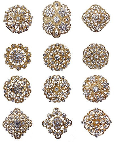 Keland 12 pcs Mix Broche Cristal Fleur Collier Broche Corsage Bouquet Décor en Gros Lot DIY Branche Or