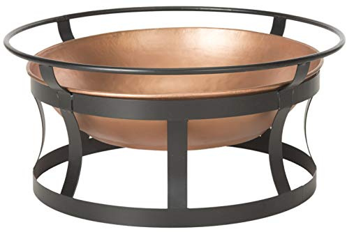 SAFAVIEH Outdoor - Bonaire Copper & Black Wood Burning Fire Pit with Grate & Poker, Round Iron Patio Fireplace for Backyard & Deck, 28 Diameter (PIT1012A)