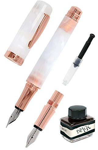 Online Kalligrafie-Set Bohemian Art White Rose, Füller aus Kunstharz, austauschbare Schönschreib-Federn medium & 1,4 mm, inkl. Tintenkonverter und Tintenfass, in Geschenkbox