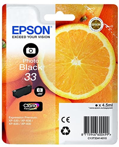 Epson Original 33 Tinte Orange (XP-530, XP-630, XP-635, XP-830, XP-540, XP-640, XP-645, XP-900, XP-7100), fotoschwarz
