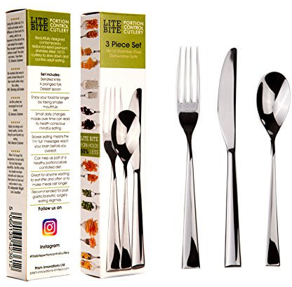 Lite Bite Portion Control Cutlery (3 Pc Set) 18/10 Stainless Steel. Training Aid for Slower Eating