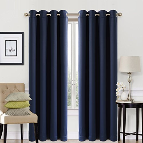 EASELAND Navy Blackout Curtains 46x72 Inch, Thermal Insulated Room Darkening Eyelet Blackout Curtains for Bedroom Living Room Kitchen Nursery, 2 Panels