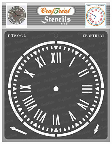 CrafTreat Vintage Uhr-Schablone - Reusable, Roman Dial - 15 x 15 cm - Für Concrete, Canvas, Fabric, Paper, Wood und Wall