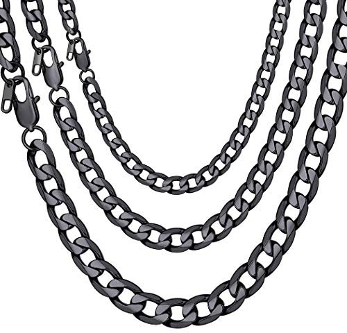 Suplight Klassische Cuban Link Chain Panzerkette für Damen Herren personalisiert 6mm breit 55cm/22 lang Unisex Kette schwarz Edelstahl Halskette Name Gravur Ersatzkette Zubehör Geschenk