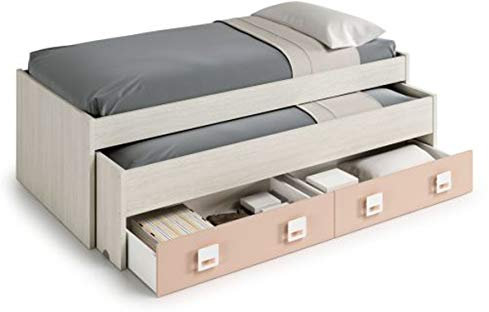 PEGANE Lit Gigogne Double Coloris Blanc Alpes/Rose - 69 x 199 x 96 cm