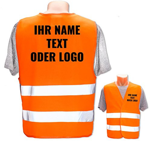 Hochwertige Warnweste direkt selber gestalten * eigener Aufdruck mit Text Logos Grafiken Designs, Position & Druckart:Rücken + Front/Standard-Druck, Farbe & Größe:Orange/Größe XL/XXL