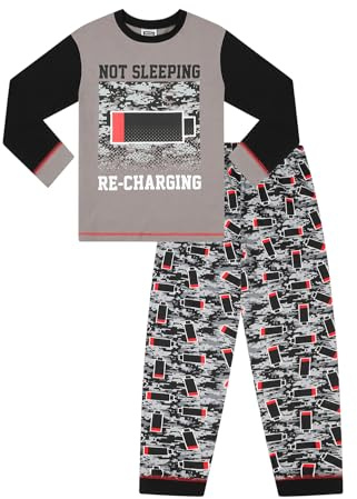 The PyjamaFactory Pyjama pour garçon « Not Sleeping Just Recharging » 9 à 16 ans Gris Rouge