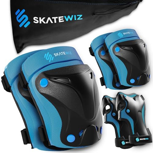 SKATEWIZ Inliner Schoner Erwachsene - Schoner Inliner Erwachsene - Knieschoner Skate Schutzausrüstung - Schützer Skate Protektoren Damen Herren Knie- und Ellenbogenschützer - PROTECT-1 Blue Größe L
