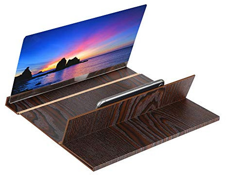 Lente d'ingrandimento per schermo da 12 '', amplificatore per schermo pieghevole per telefoni cellulari ad alta definizione con supporto per venature del legno per tutti gli smartphone(caffè)