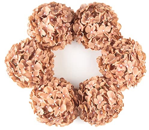 DuHouse Cabezas de hortensias Artificiales de Seda más Grandes con Tallo, Flores de hortensias Blancas Falsas para Boda, hogar, jardín, Centro de Mesa, Paquete de 6 (Marrón)