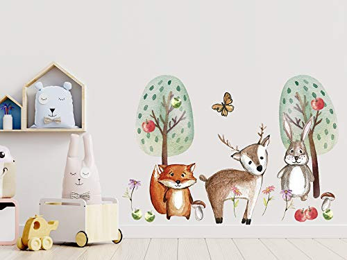GRAZDesign Wandtattoo Waldtiere Set für Kinderzimmer | Wandsticker Tiere Babyzimmer, passend zu den Anderen Sets | Zwei Apfelbäume mit Äpfel, Blattgröße: 100x57cm