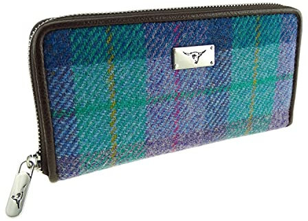 KWH Glen Appin von Schottland Grün Lila Tartan Check Harris Tweed Damen Staffa Zip Round Purse Wallet