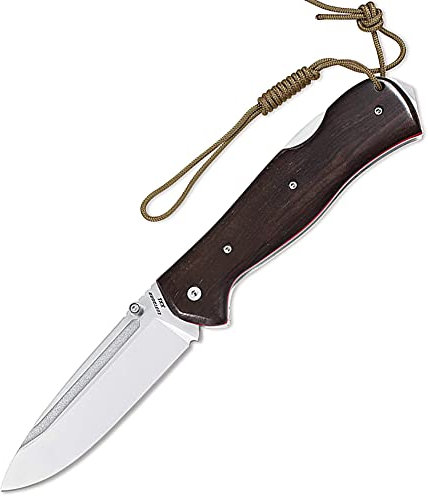 Miguel Nieto Navaja Centauro XXL 08-Granadillo, con hoja en acero inox. Böhler N695 de 10 cm. y empuñadura en madera de Granadillo, con separadores de fibra verdes, Hueco con cordón fiador