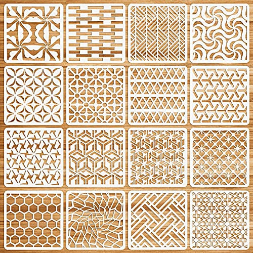 OOTSR 16 Stück Schablonen Set, Wiederverwendbar Kunststoff Schablonen Vorlagen, Zeichnung Malschablonen DIY Schablonen für Holz, Boden, Möbel Wandgestaltung, Scrapbooking, 15 x 15 cm