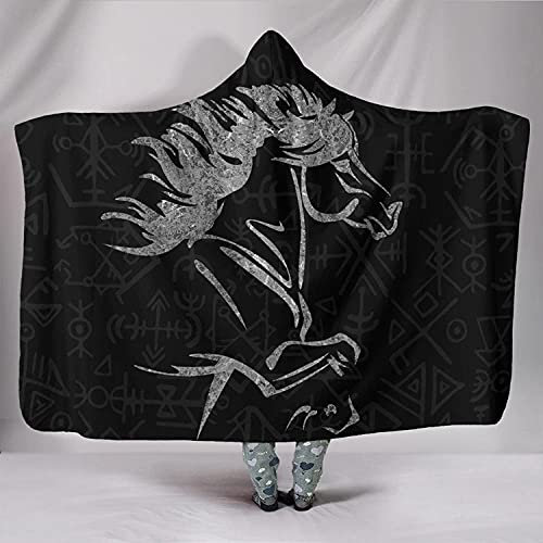 YUNHOME Kapuzendecke Decke Mit Kapuze Kuscheldecke Blanket Hoodie Isländisches Pferd Abzeichen Bedruckt Schal Mantel Mit Kapuze Decke Mantel Herbst Und Winter-Kapuzendecke_Jugend 60 * 45In
