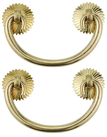 2 Stück Möbelknöpfe Vintage Türgriffe Messing Küchenschrank Kleiderschrank Knopf klappbar Antik Kommode Ziehen Ring Griffe, Schubladengriffe Tür Ring-Ösen Griffe,Golden (7.5CM)
