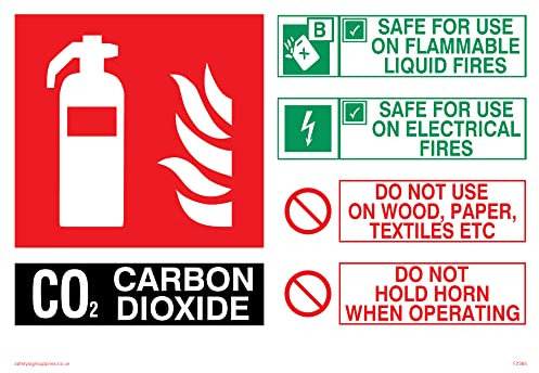 Dieser Löscher enthält CO2 Kohlendioxid Gebrauchsanweisung (evtl. nicht in deutscher Sprache). Schild – 200 x 150 mm – A5L