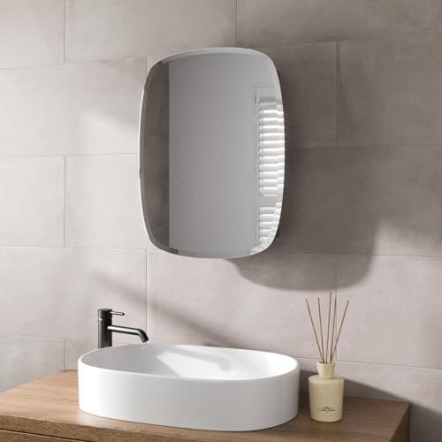 Artis® 450 x 600mm Bathroom Mirror Cabinet Storage Wall Mounted Cupboard Ready Assembled Unit Single Mirrored Door, Stainless Steel