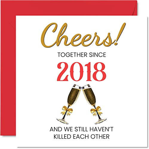 Funny 7th Anniversary Card for Husband Wife - Together Since 2018 - Happy 7th Wedding Anniversary Cards for Partner, I Love You Gifts, 145mm Greeting Cards Anniversaries
