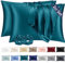 Vielit 2er Set Satin Kissenbezug 40 x 80 Petrol, Weich wie Seidenkissenbezug 40x80,Bessere Pflege als Silk Pillosecase,Satin Kopfkissenbezug Kissenhülle für Haar und Haut mit 2 Haargummis
