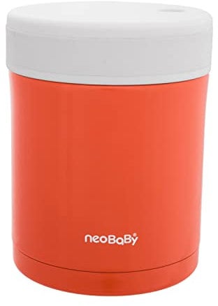 NEOBABY Portapappa Termico in acciaio inox da 1 Litro, con 2 contenitori, contenitore per alimenti e bevande, mantiene la temperatura a lungo, 6 mesi+, Arancione