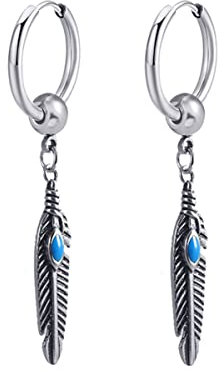 Herren Feder Creolen Punk Anhänger Ohrstecker Ohrringe Hoop Lange Kette Gothic Hippie Männer Antiallergische Damen Feder Ohrringe