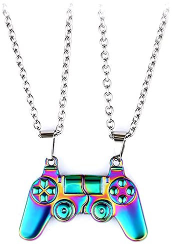GAUEIOUR Game Controller Necklaces, 2-Pack Split Magnetic Colorful Copper Necklaces, Friendship & Love Gifts (Colored)