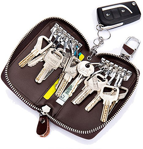 Zitokin Portachiavi grande in pelle con 12 ganci e 1 portachiavi/anello, per uomo o donna, nero, grande