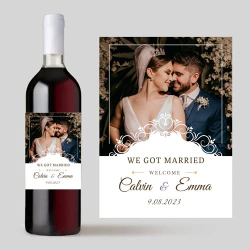 Adesivi Per Bottiglie Di Vino Personalizzati Foto Di Matrimonio Stampate Etichette Di Vino Personalizzate Etichette Di Vino Di Design Per Feste Di Compleanno Adesivi (B,10*8.75cm?4 x 3.5?inches)