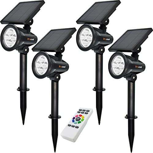 Itscool Solar Gartenstrahler Multicolor Solar Strahler Gartenleuchten 9 Farben mit Fernbedienung für Garten (4 Stk.)