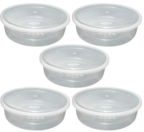 (Pack of 5) 2000ML Clear Round Plastic Containers with Airtight Lids Takeaway Food Storage Containers For Food Prep Salad & Cake Boxes, BPA Free Microwave Dishwasher & Freezer Safe Stackable