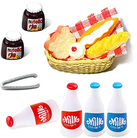 13 Stück Mini-Picknick-Zubehörmodell, Puppenhauszubehör, Mini-Backdekoration, Brotmodell, Simulationsnahrungsspielzeug, DIY-Handy-Dekorationsbedarf, Küchenzubehör vorgeben