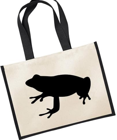 Huuraa Jutetasche Frosch Kröte Silhouette Geschenk 21 Liter Black Jute und Baumwolle Frosch Kröte Geschenkidee